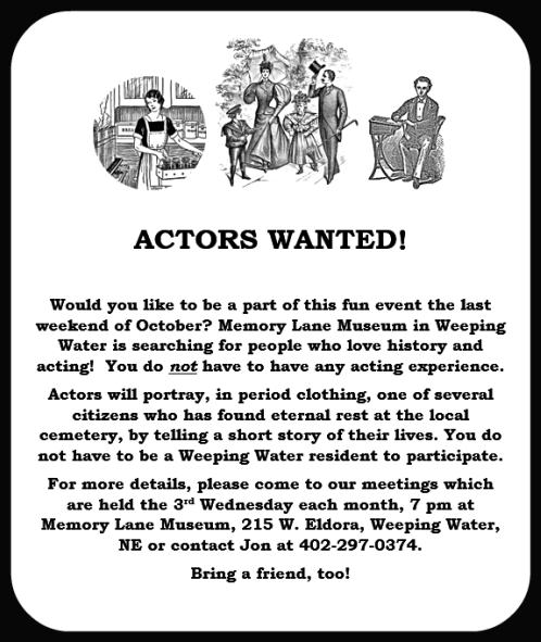 2018-04-25 WW_Memory_Lane_actors_wanted