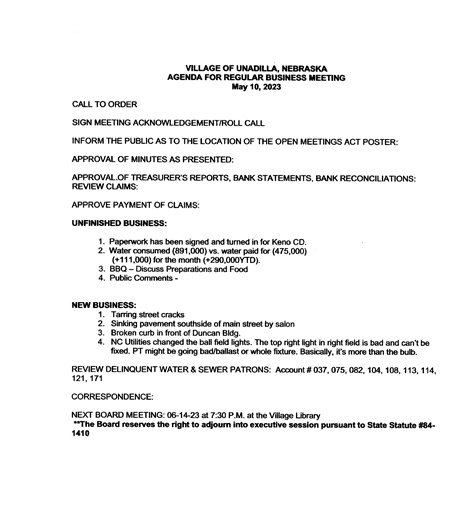 Agenda for May 450