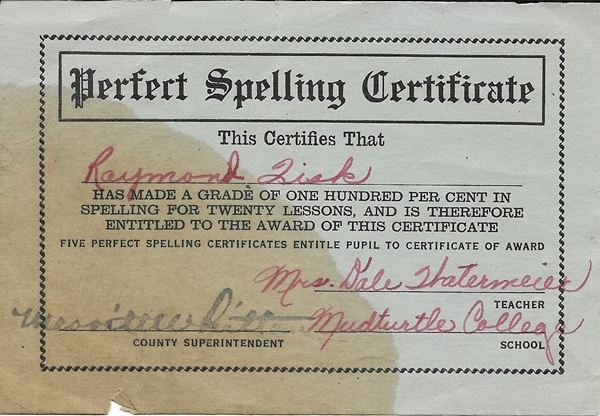 Spelling Cert for Ray Fisk 600