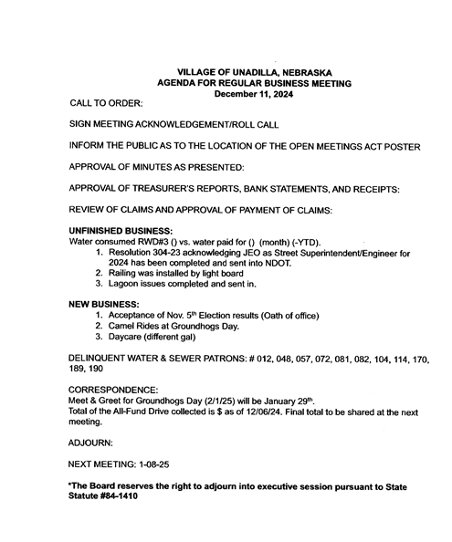 December agenda 495