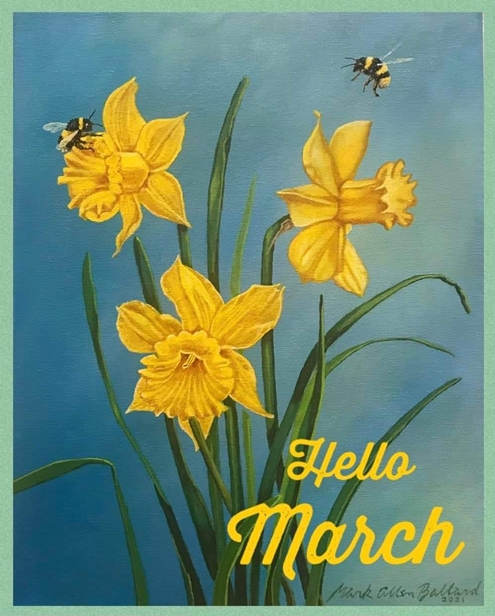 Hello March daffodils and bees 495