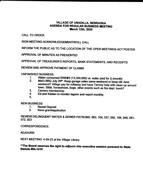 March 2025 agenda 495
